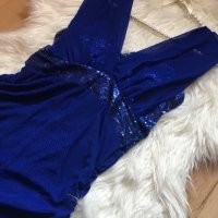 Турско синя рокля с пайети, снимка 3 - Рокли - 10643394