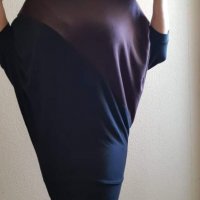  Елегантна рокля-пончо в черно и кафяво с къс ръкав-подходяща за всякаква фигура ,поради универсални, снимка 4 - Туники - 28611569
