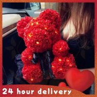 Мече от рози с лампички в луксозна опаковка, снимка 3 - Декорация за дома - 43991828
