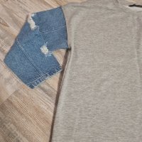 Сива блуза с дънков елемент, снимка 3 - Блузи с дълъг ръкав и пуловери - 43480739