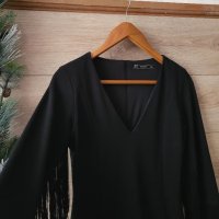 Черна рокля Zara с ресни , снимка 3 - Рокли - 43249554