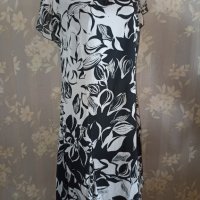 Лятна рокля в черно-бял флорален принт от шифон с подплата XL, снимка 5 - Рокли - 40773496