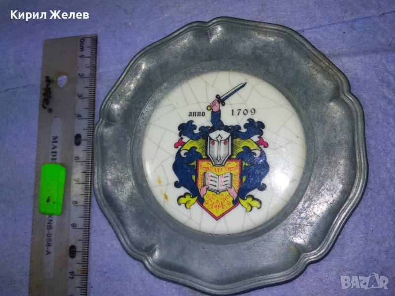 Стара НЕМСКА МЕТАЛНА ЦИНКОВА КОЛЕКЦИОНЕРСКА ЧИНИЙКА с РИЦАРСКИ ГЕРБ За СТЕНА с ЩЕМПЕЛ АНГЕЛЧЕ 41542, снимка 1