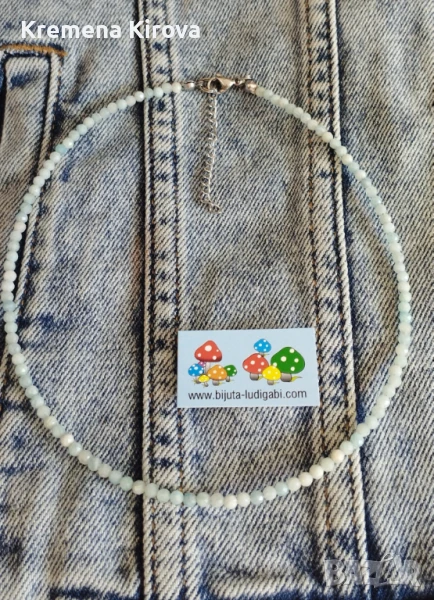 Чокър с естествени камъни амазонит и сребърна стомана. Ръчна изработка., снимка 1