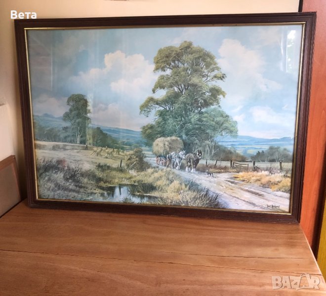 Голяма Картина в дървена рамка със стъкло, снимка 1