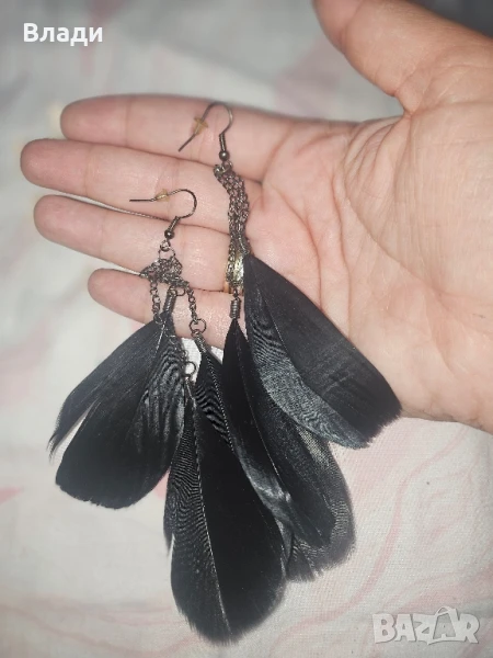 черни пера обеци, снимка 1