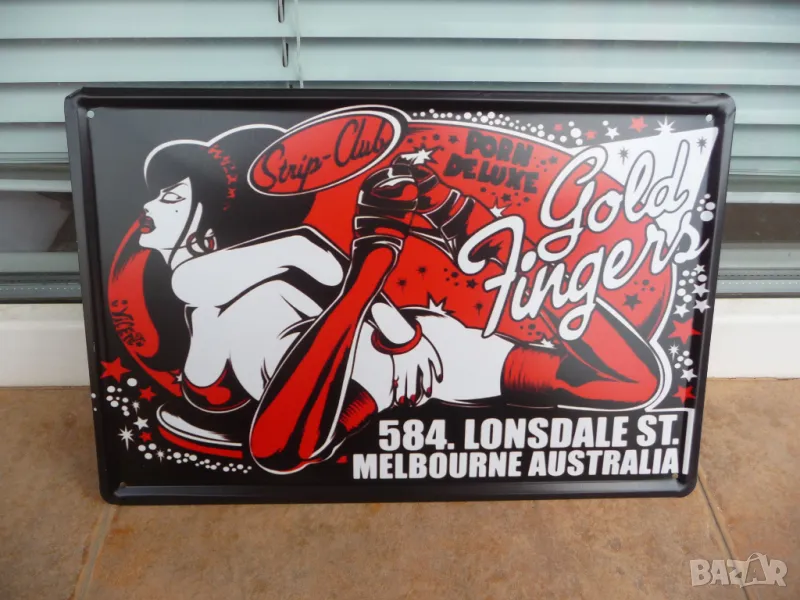 Метална табела еротика стриптийз бар танц златни пръсти Gold порно, снимка 1