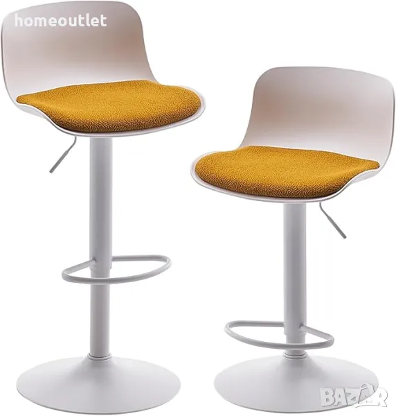 Висококачествени бар столове с регулируема височина, к-т от 2бр EUYY102-KS-1909WH-YW, снимка 1