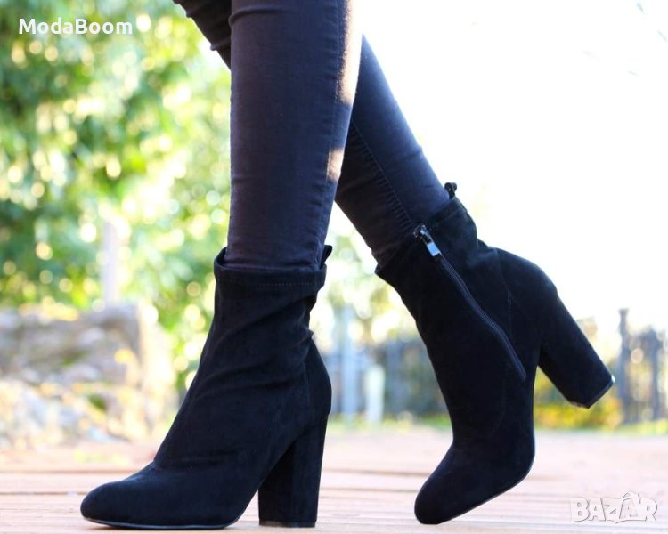 💥НАМАЛЕНИ💥Велурени черни дамски боти на ток🔝, снимка 1