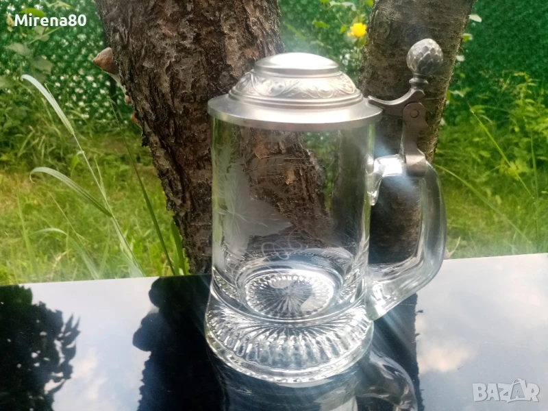 Кристална винтидж халба с ягодки, снимка 1