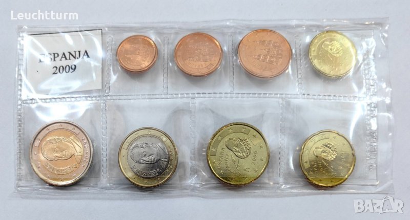 Пълен сет евромонети Испания 2009 г. от 1 цент до 2 евро, снимка 1