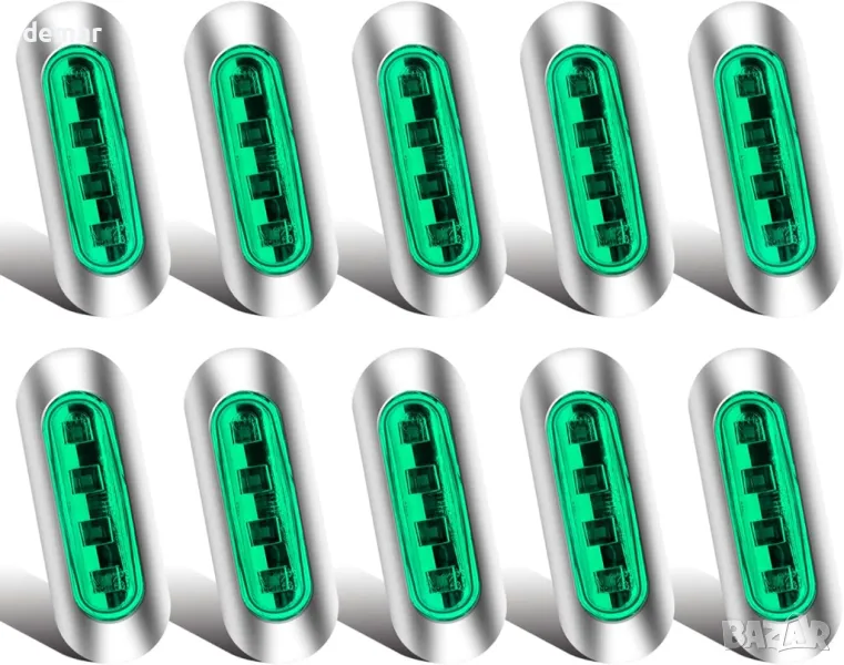 NWpangu 10 броя LED странични габаритни светлини, 4-LED, 12V/24V, зелени, снимка 1