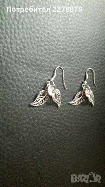 Обеци листа с камъчета - ръчна изработка, снимка 1