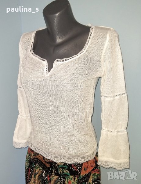 Декорирана блуза "Zara" / памучна маркова блуза с дантела, снимка 1