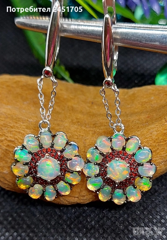Сребърни обеци 925 с Огнени Опали, снимка 1