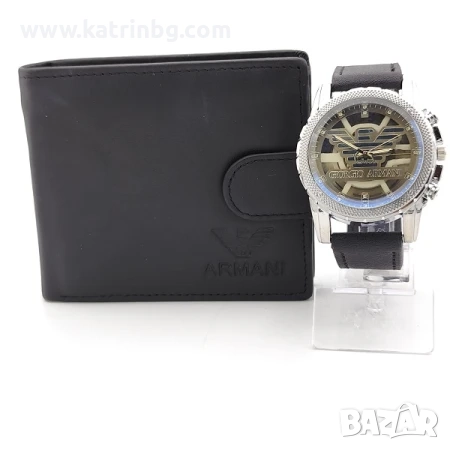 Подаръчен комплект за мъж-Марков часовник и портфейл от естествена кожа, снимка 1