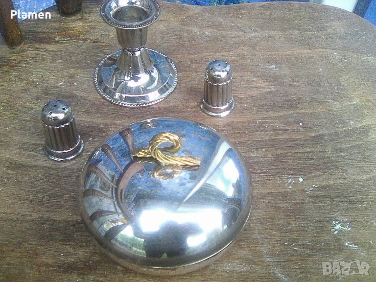 Лот от захарница 2 солници и свещник, снимка 1