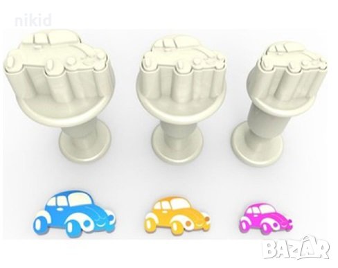 3 бр малка кола количка коли Автомобил пластмасови резци с бутало релефни форми тесто резец форма, снимка 1