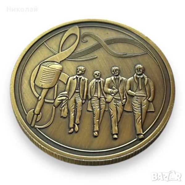 Монета Бийтълс , The Beatles в предпазна капсула , Рок група Бийтълс паметник в Ливърпул, снимка 1