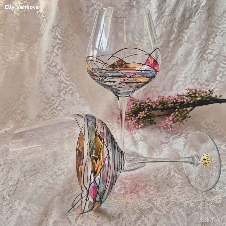 Две стъклени чаши за вино в стил " Tiffany", снимка 1