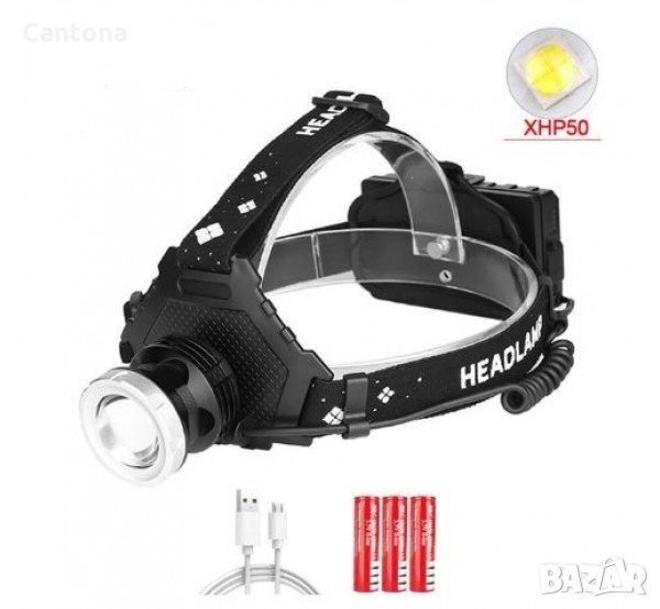 Ултра Мощен Челник с  четворен LED диод - XHP50.2 и USB зареждане, 3 батерии, снимка 1