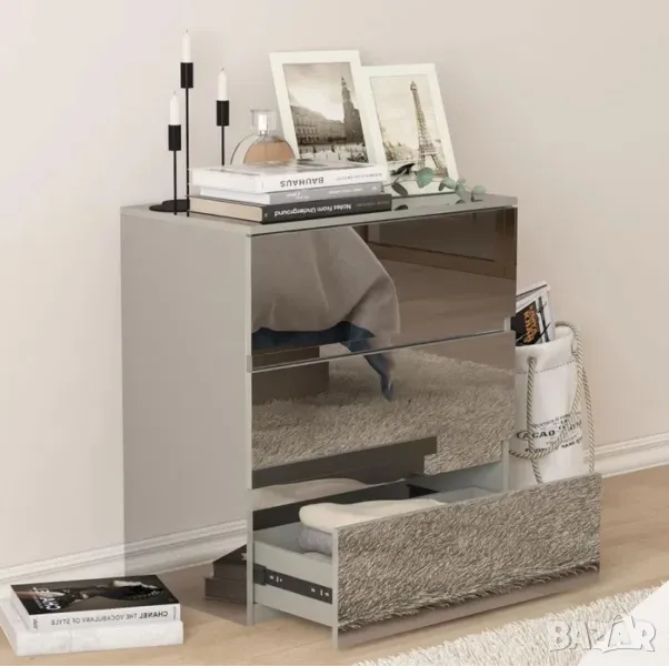 Огледален скрин с 3 чекмеджета MDF, снимка 1