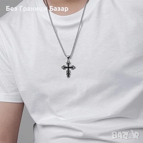 Нов Готически Кръст и Верижка от Неръждаема Стомана Бужу колие, снимка 1