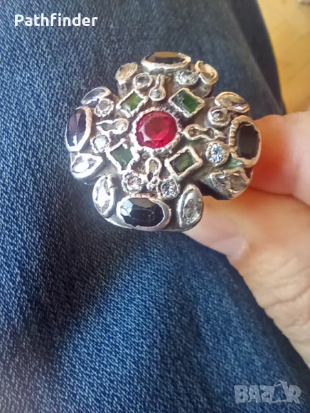 Уникален  сребърен пръстен с камъни, снимка 1