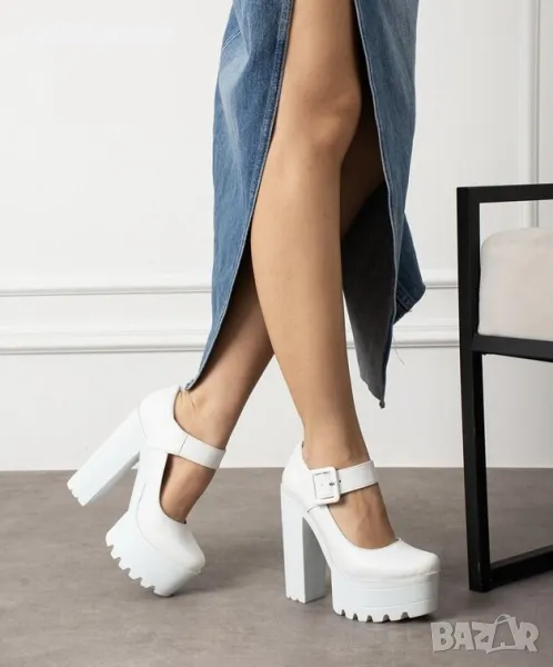 Обувки на ток - бяла кожа - FB20, снимка 1