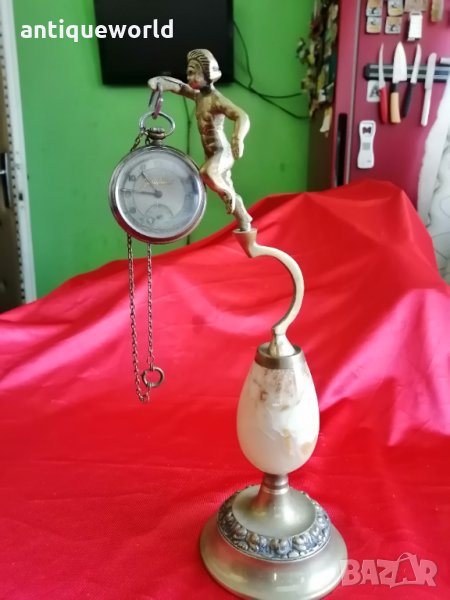 Уникат! Барокова Стойка за Джобен Часовник Бронз и Оникс, снимка 1