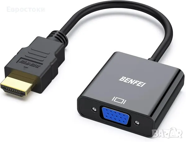 BENFEI Преходник HDMI към VGA, позлатен адаптер (мъжки към женски) за компютър, снимка 1
