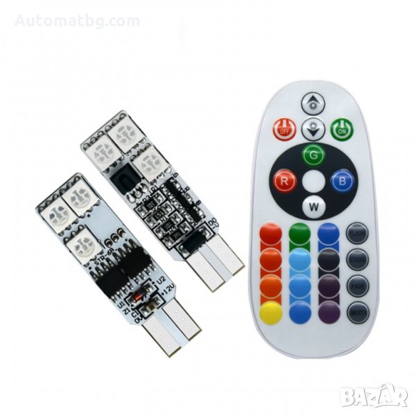 Комплект LED Лед Диодни Крушки Т10 Automat, Цветни интериорни светлини с дистанционно управление, снимка 1