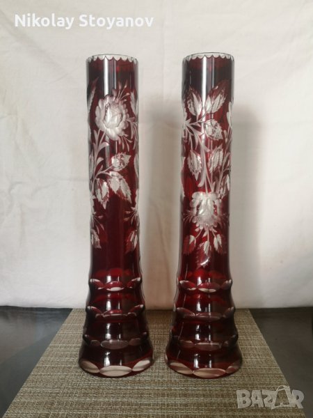 Ваза - 2 бр. Червени кристални, снимка 1