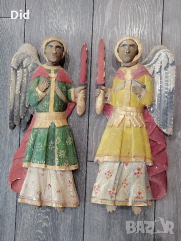  Стари  големи две дървени икони фигури, снимка 1 - Колекции - 32263159
