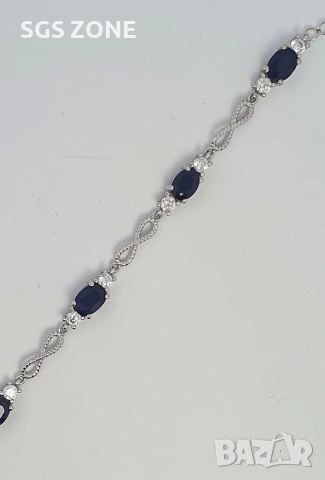 Сребърна гривна със сапфир и знак за безкрайност от Тайланд, снимка 5 - Гривни - 53440096