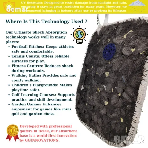 GGINNOVATIONS Тренировъчна постелка за голф 40x30 см Лека преносима, снимка 8 - Голф - 47991388