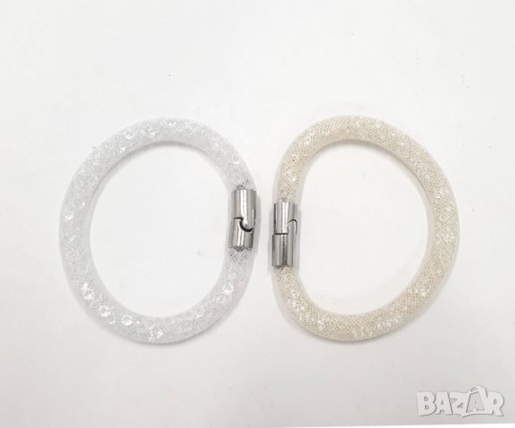 Бяла гривна от кристали в мрежа марка Diamond style	, снимка 2 - Бижутерийни комплекти - 17562522