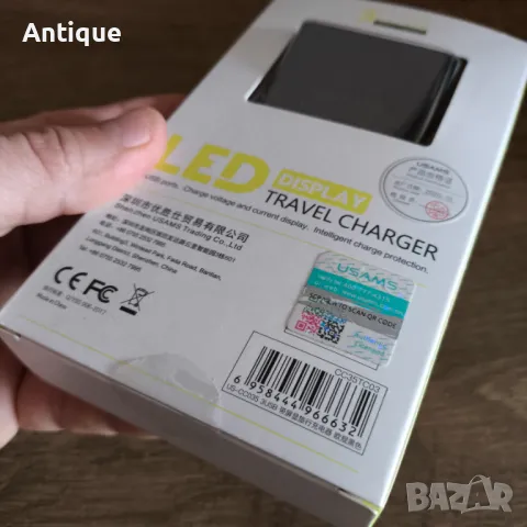 USAMS зарядно с 3 USB порта и LED индикация, 220V, снимка 3 - Оригинални зарядни - 48999731