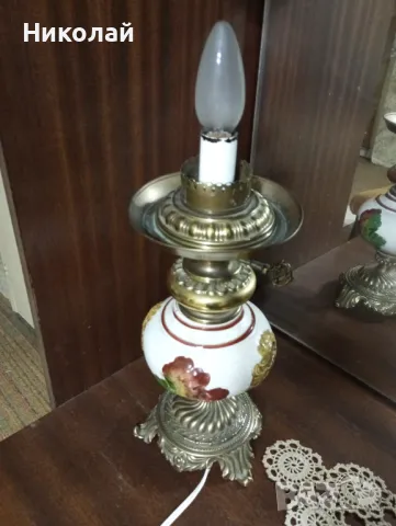 Нощна , настолна лампа от бронз и порцелан, снимка 11 - Антикварни и старинни предмети - 47828125