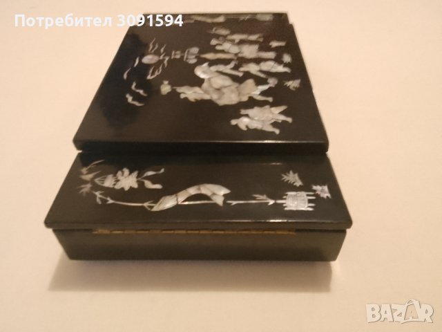  Стара Ръчно изработена кутия за бижута с инкрустиран седеф,  дължина: 32см. ширина: 18см. височина:, снимка 11 - Антикварни и старинни предмети - 43256694