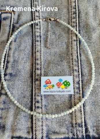 Чокър с естествени камъни амазонит и сребърна стомана. Ръчна изработка., снимка 1