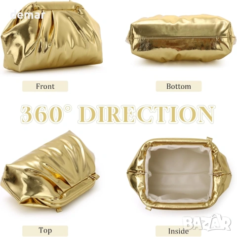 Чанта с форма на кнедли за жени, подвижна вечерна чанта с верижка, златиста, снимка 5 - Чанти - 53606782
