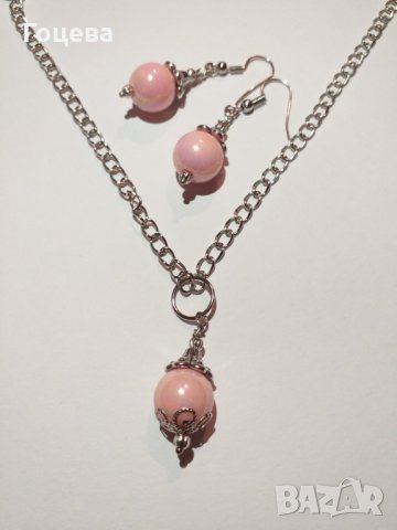 Изящен подаръчен комплект бижута с розови перли !, снимка 3 - Бижутерийни комплекти - 27420300