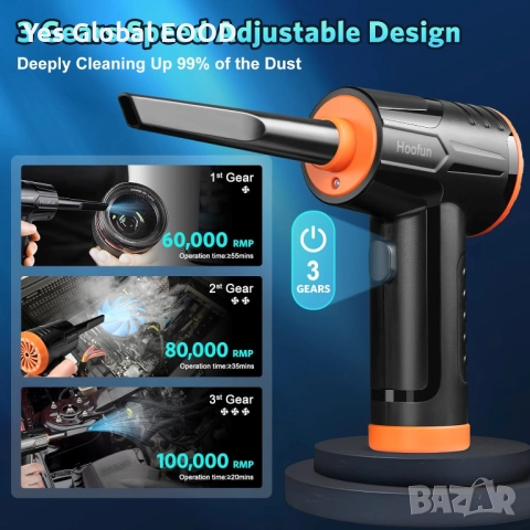 Hoofun електрически въздушен компресор 100000 об/мин 7600mAh, снимка 7 - Компресори - 52402727