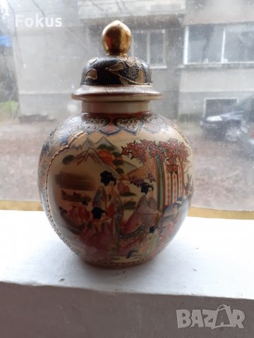Голяма стара антикварна ваза Сатцума Satsuma рисувана, снимка 3 - Антикварни и старинни предмети - 35141725