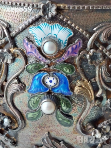 Стара Антикварна Сребърна кана за вода/сребро 925 проба,емайл,тюркуази/чаша,сребро/, снимка 8 - Аксесоари за кухня - 52316145