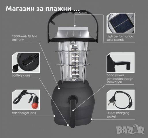 Динамо и Соларна къмпинг LED Лампа с USB порт код 2860, снимка 4 - Къмпинг осветление - 28470142
