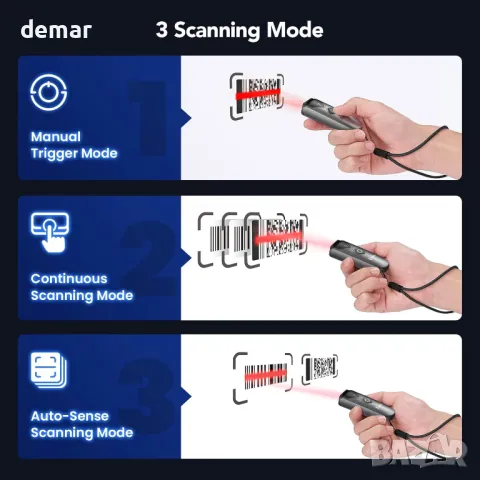 Еyoyo 1D и 2D Bluetooth баркод скенер, мини преносим 3-в-1 четец с Bluetooth, снимка 7 - Друга електроника - 49843935
