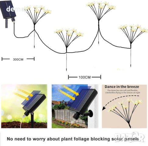 Градински соларни лампи Yomistar 4x160 LED Starburst с дистанционно, 8 режима, снимка 3 - Соларни лампи - 50950262