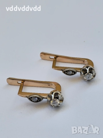 СССР златни обеци с Якутски Диаманти , снимка 6 - Обеци - 51813351